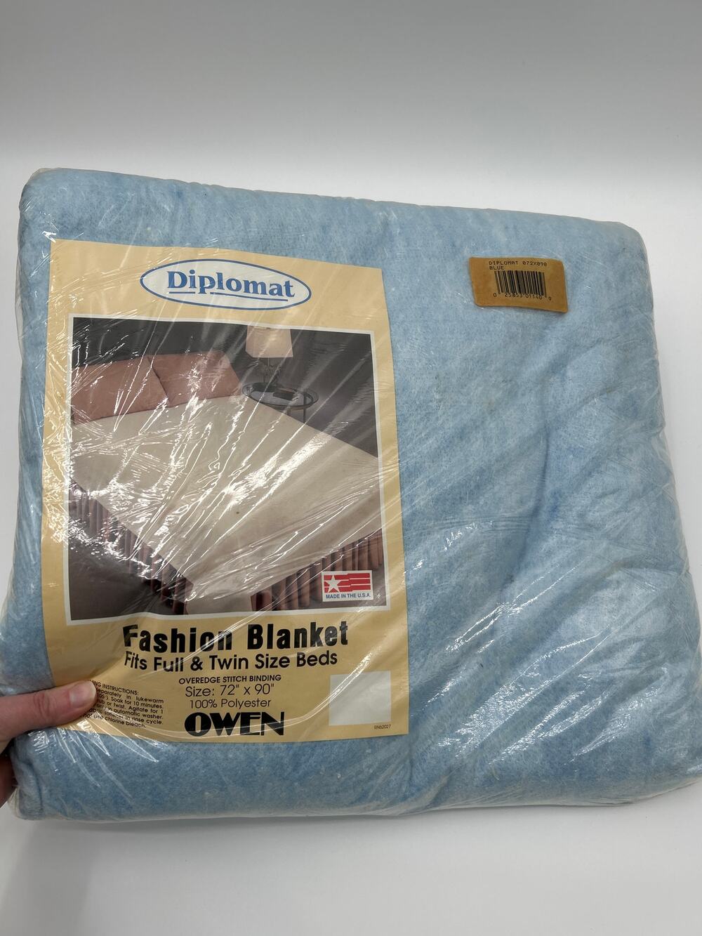 Diplomat Owen Dead Stock Blue Fashion Blanket 100% Polyester Made in USA 72x90